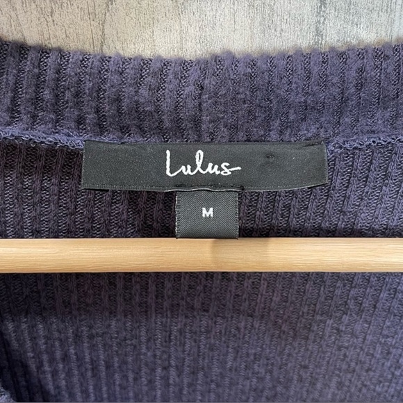 Lulus Sweet Comfort Navy Button Front Long Sleeve Ribbed Sweater Dress Size M - Picture 6 of 7